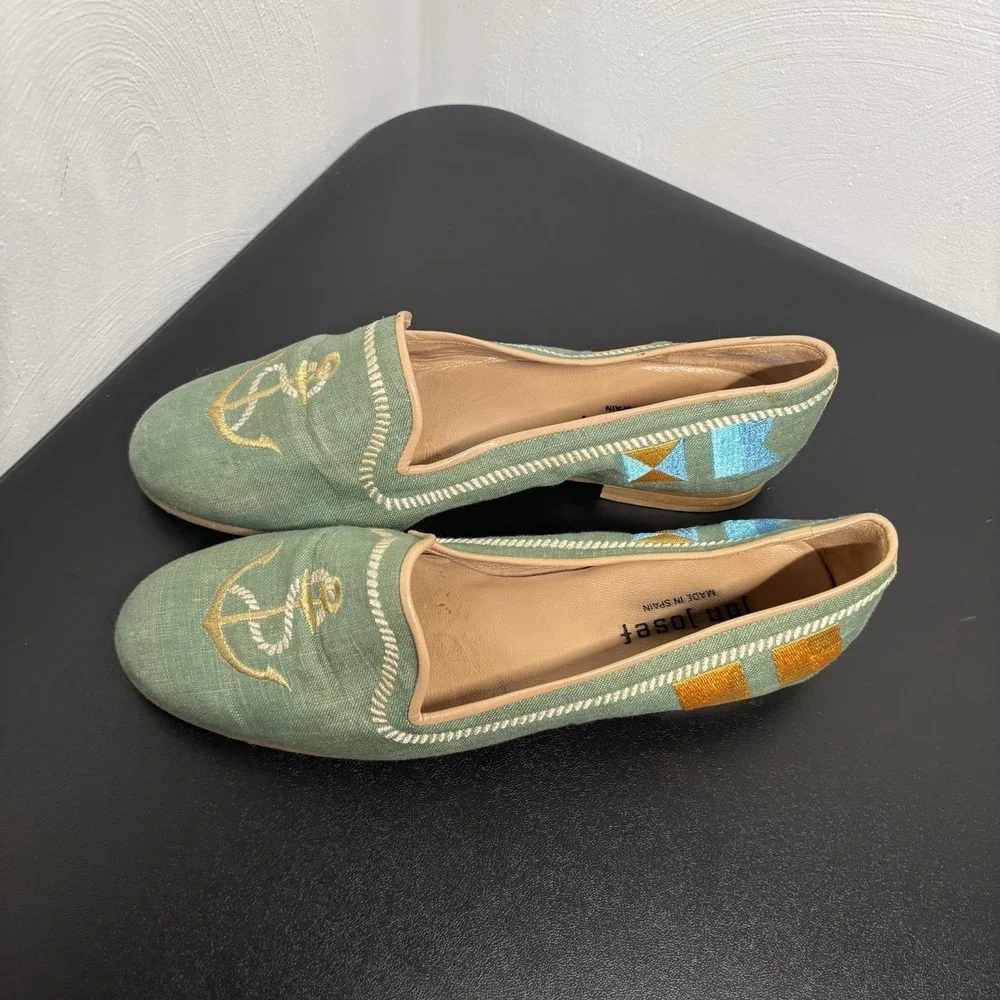 Jon Josef women's green‎ canvas closed toe flat pump shoes size 7.5B